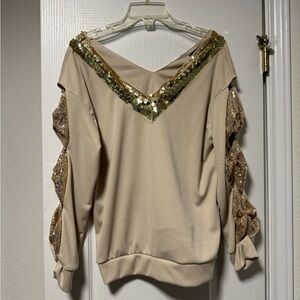 Elegant Beige Top with Gold Sequins